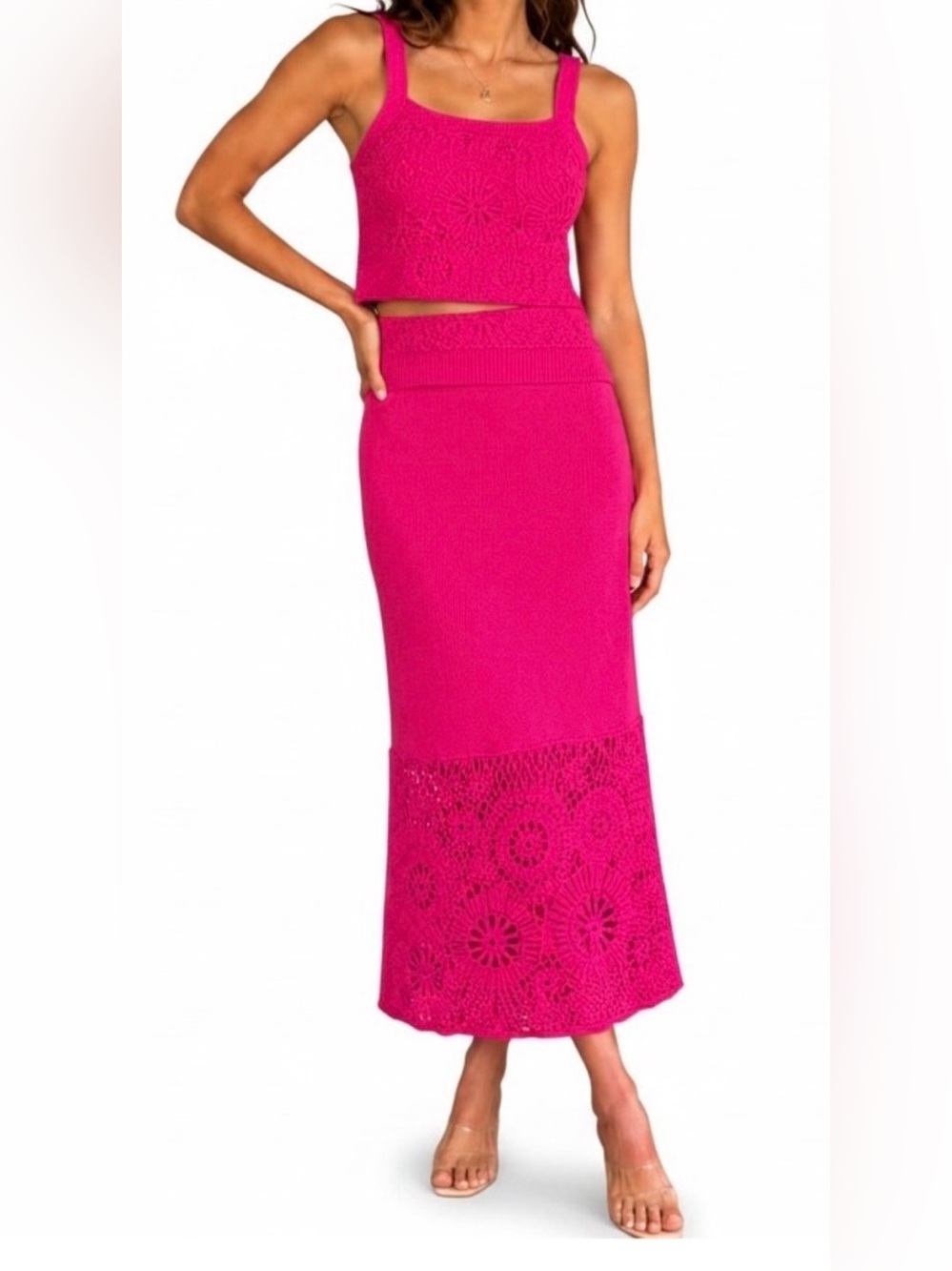 House of Harlow 1960 NWT Hot Pink Crochet Two-Piece Set Size Small